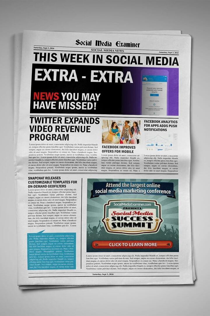 Twitter, 3 Eylül 2016 için Videodan Önce Gösterilen Video Reklamları ve Video Gelir Paylaşımı ile diğer sosyal medya haberlerini açar.