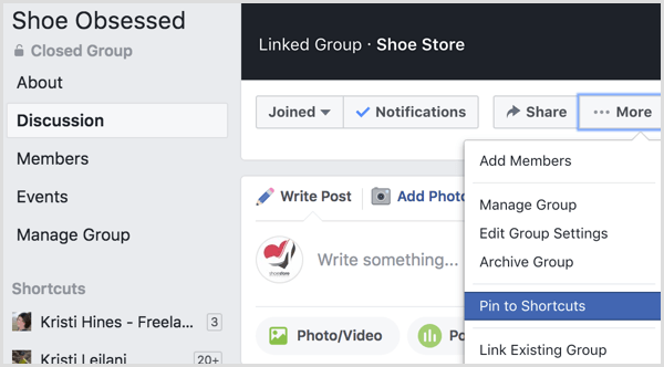 Facebook kısayollara grup ekle