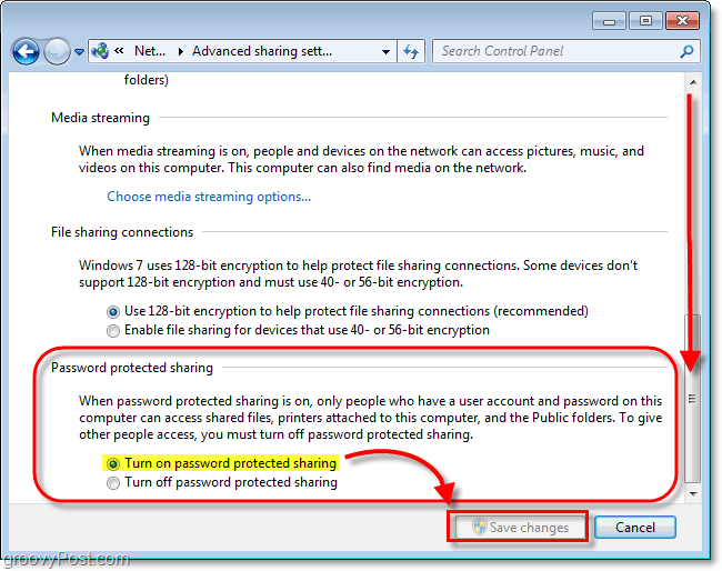 Windows 7'de yerel olarak paylaşılan dosyaların parola korumasını etkinleştir