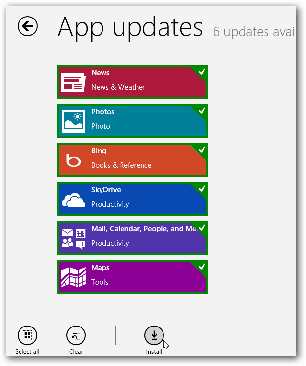 Windows 8 Uygulama Güncellemeleri