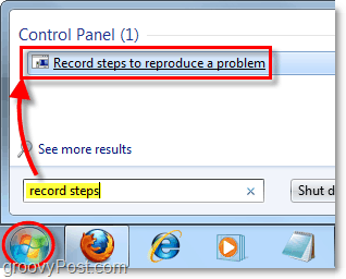 Windows 7 başlangıç ​​küresini tıklayın ve kayıt adımlarını arayın