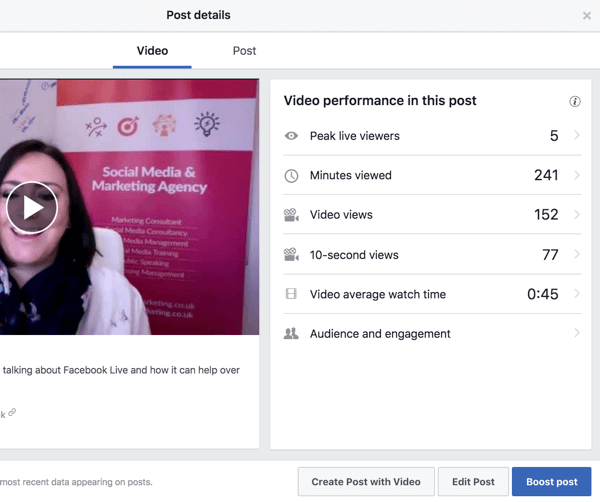 Performans ölçümlerini görmek için Facebook video kitaplığınızdan bir video seçin.