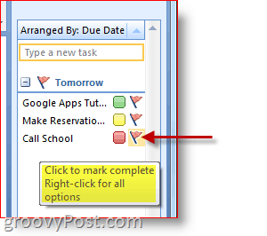 Outlook 2007 Yapılacaklar Çubuğu - Tamamlandı Olarak İşaretlemek için Görev Bayrağı'na tıklayın
