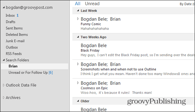 Outlook 2013 arama klasörleri Brian