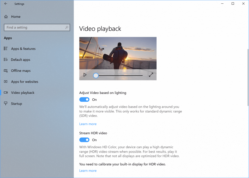 HDR Video Oynatma Windows 10