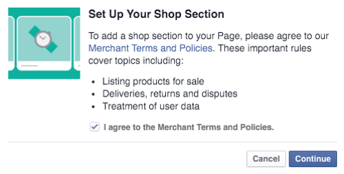 facebook mağazası satıcı şartlarını ve politikalarını kabul et ve devam et