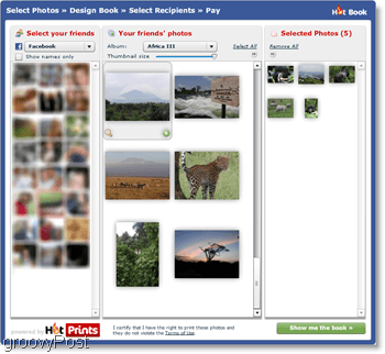 HotPrints, kendi yüklediğiniz fotoğraflardan veya Facebook'taki arkadaşlarınızdan seçim yapmanıza olanak tanır