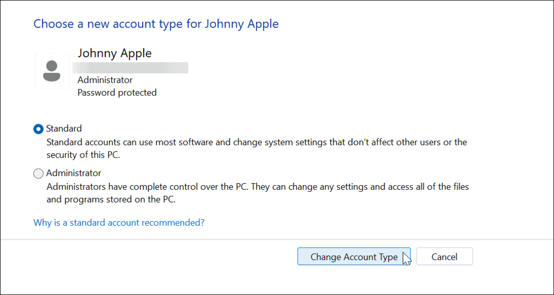 Windows 11'de Hesap Türünü Değiştirin