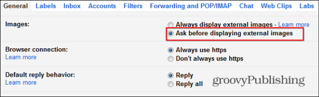 Gmail otomatik resim yükleme ayarlarını devre dışı bırak