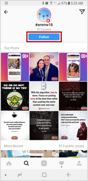 Instagram hashtag'i takip et