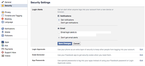 facebook masaüstü güvenlik bildirim ayarları