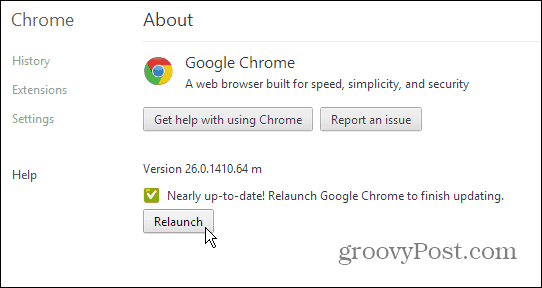 Google Chrome Hakkında Sayfası - Güncelle ve Yeniden Başlat