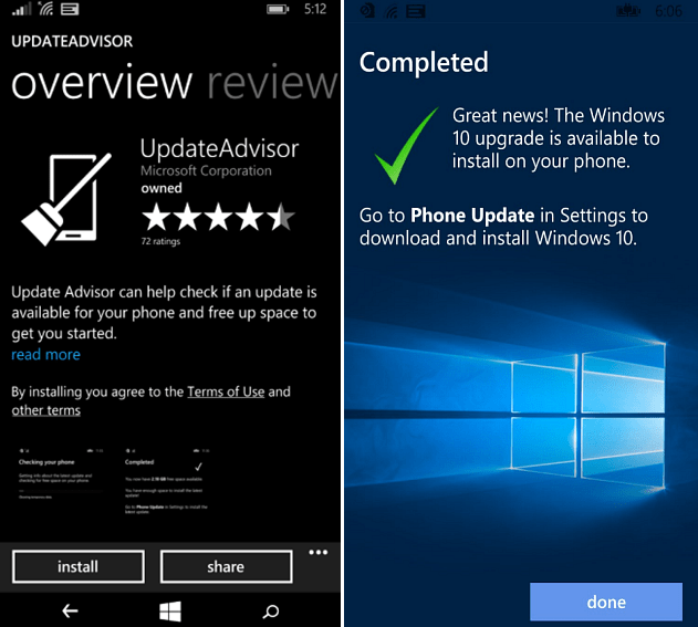 güncelleme ve yükseltme danışmanı uygulamaları windows phone