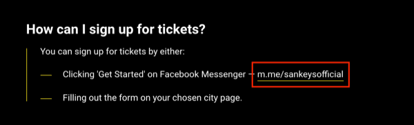 Web sitesinde Facebook Messenger bot bağlantısı.
