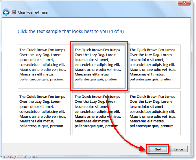 Windows 7'de clearType kalibrasyonunun 4. adımı