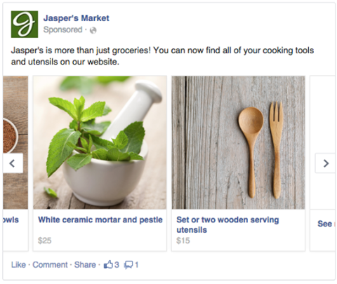 facebook çoklu ürün reklamı örneği
