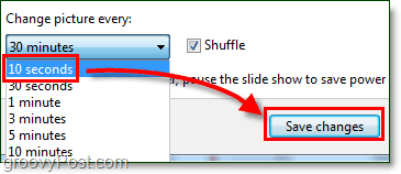 Windows 7 arka plan dönüş hızını 10 saniyeye ayarlayın ve kaydedin, bittiğinde geri değiştirin