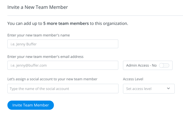 Buffer ekibinize eklemek istediğiniz kişi için davet ayrıntılarını doldurun.