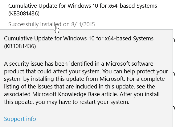 Microsoft'un Windows 10 için İkinci Toplu Güncelleştirmesi (KB3081436)