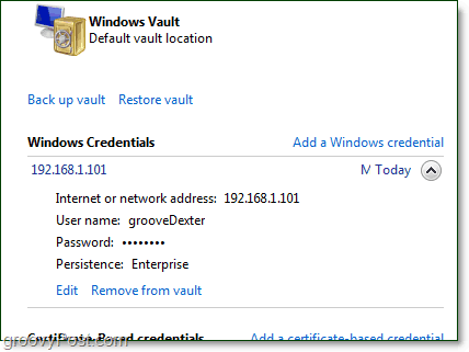saklanan bir kimlik bilgisi Windows 7 kasasından düzenlenebilir