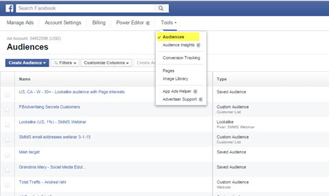 facebook reklam yöneticisi kitle özelliği