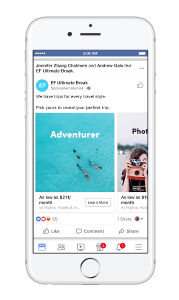 Facebook, seyahat değerlendirmesi adı verilen yeni bir tür dinamik reklam yayınladı.