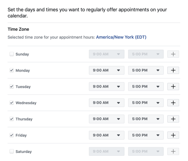 Facebook sayfası ile rezervasyon randevusu için uygun tarih ve saatleri ayarlayın