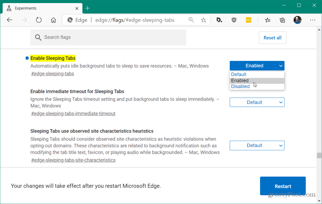 Microsoft Edge'de Uyku Sekmeleri Nasıl Etkinleştirilir