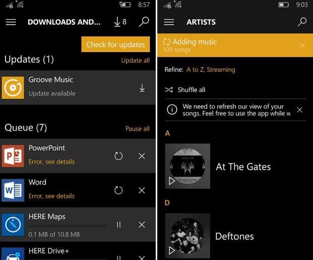 Groove Müzik Güncellemesi Windows 10 Mobile