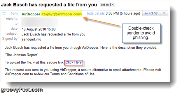 AirDropper Dropbox - E-posta talep eden dosya