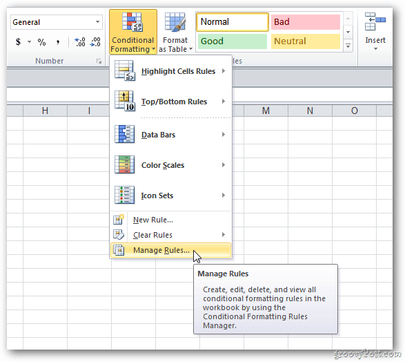 excel 2007 veya 2010 kurallarını yönetme