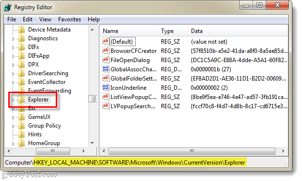 Windows 7 kayıt defterinde explorer'ın geçerli sürümüyle ilgili kayıt anahtarını bulun