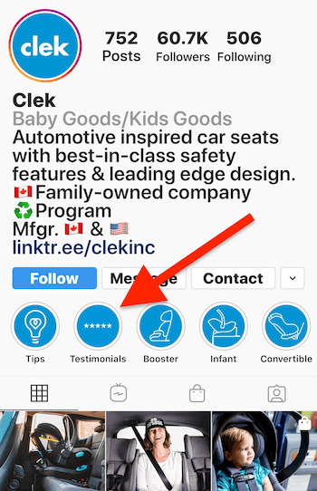 Instagram Stories, Clek işletme profilindeki referanslar için albümü öne çıkarıyor