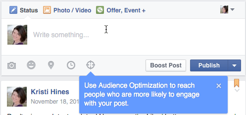 gönderi güncelleme kutusu için facebook kitle optimizasyonu