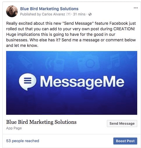 Facebook, Sayfa gönderilerine, kullanıcılara doğrudan Messenger'da yanıtlama olanağı veren bir düğme ekleme seçeneğini ekledi.