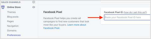 Facebook Piksel Kimliğinizi Shopify'a yapıştırın.