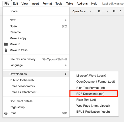 Google Drive, herhangi bir belgeyi PDF olarak dışa aktarmanıza izin verir.