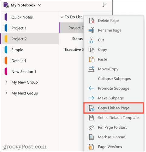 Windows 10 için OneNote'ta sayfanın bağlantısını kopyalayın