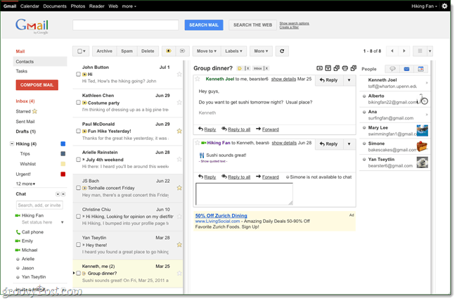 Gmail Labs: Outlook gibi Yeni Bir Okuma Bölmesi