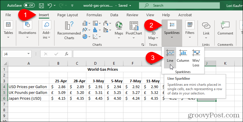 Excel Mini Grafik Türünü Seçin