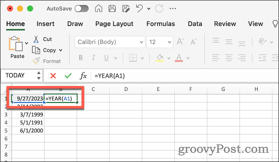 Excel'deki Bir Tarihten Yılı Çıkarmak için YIL İşlevini Kullanma