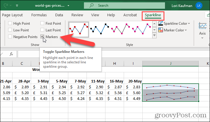 Excel'de Mini Grafiklerde İşaretçileri Göster