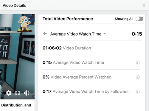 Toplam video performansı bölümü altındaki Facebook gönderi etkileşim verileri örneği