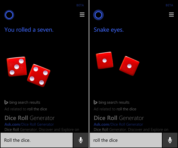 Windows Phone 8.1'de Bir Para Çevirme veya Cortana ile Zar Atma
