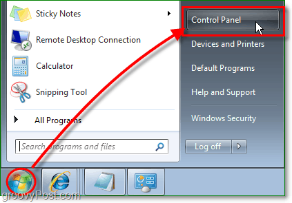 Windows 7 başlat küre menüsünü tıklayın, ardından IE'yi kaldırmaya başlamak için kontrol panelini tıklayın