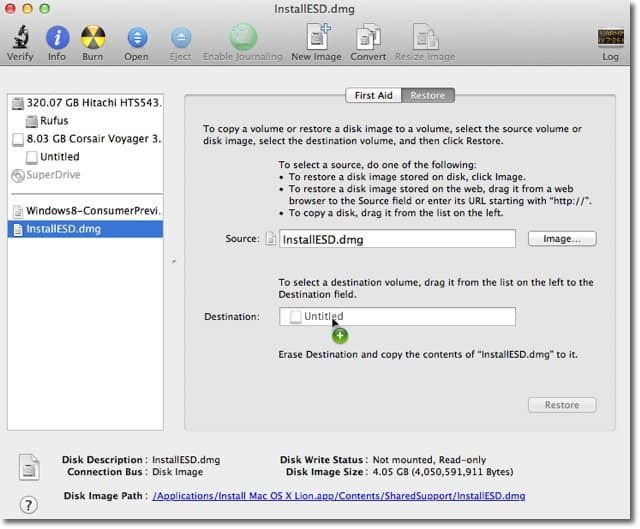 Apple OS X Lion: Önyüklenebilir Disk Görüntüsü Oluşturma