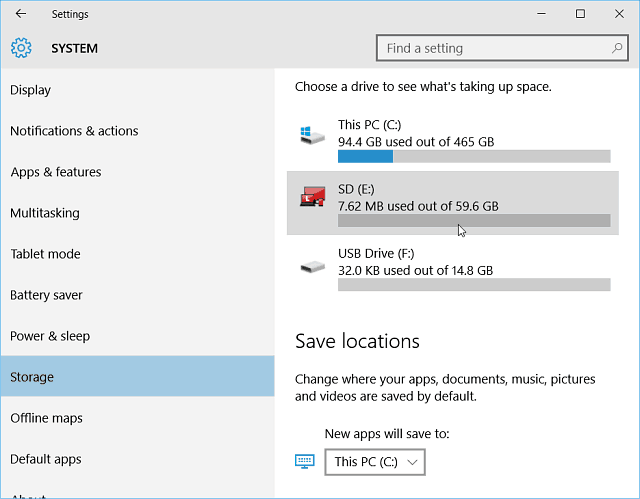 Ayarlar Depolama Windows 10