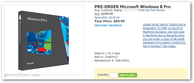Amazon'dan 40 $ karşılığında Windows 8 Pro satın alın (DVD-ROM, $ 69.99 artı 30 $ Amazon Kredisi)