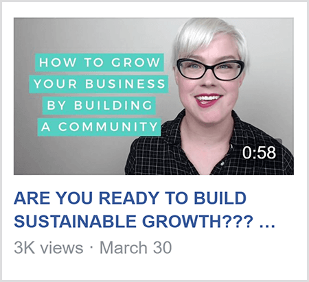 Bir Facebook grubunda öğretmek için, Caitlin Bacher bu video gibi bir videoyu How To Grow metniyle paylaşıyor Bir Topluluk Oluşturarak İşletmeniz ve omuzlarından yukarı ve aşağı bakacak şekilde Caitlin'in bir görüntüsü kamera.