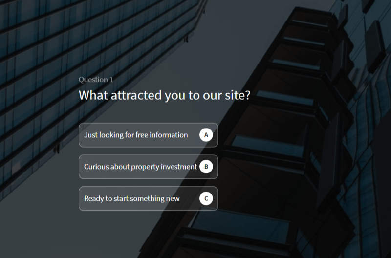 bir emlak yatırımı eğitim firması sitesinde potansiyel müşterileri nitelemek için kullanılan bir web sitesi testi örneği
